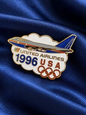 Vintage 1996 United Airlines Olympic Pin - Saul Bass Tulip Logo USA Ho Ho Mark